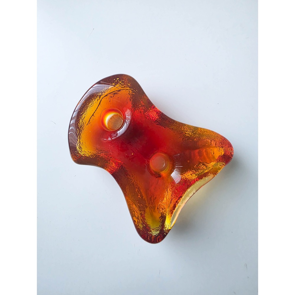 Vintage MCM Blenko Amoeba Amber Red Glass Biomorphic 2 Hole Candle Holder